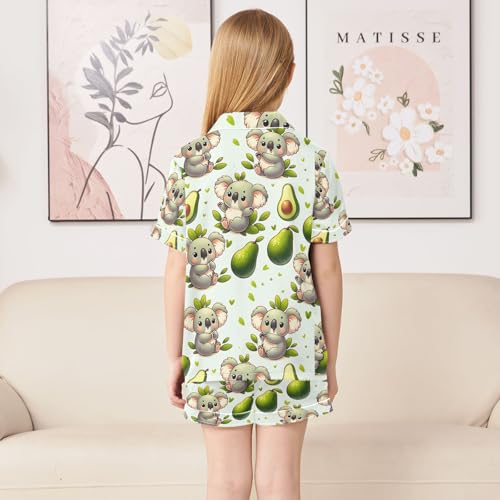 ALAZA Cartoon Koala Avocado Leaf Pajamas Satin Pajama Set Short Sleeve Button Down Sleepwear4