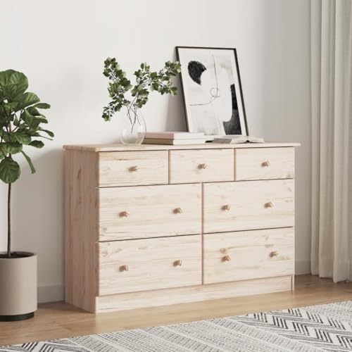 IBUQDDV Alta Commode en pin massif avec 7 tiroirs, surface non traitée, design rustique, durable et facile d'entretien, armoire d'appoint pour espace de...