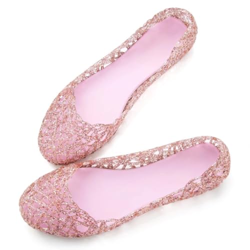 Image of Stunner Women Beach Jelly Shoes Slip On Crystal Summer Hollow Ballet Flats | Summer Cool PVC Breathable Outdoor Indoor Dressy Flat Sandals for Holiday Shopping Spa Swimming Pool