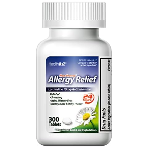 HealthA2Z® Allergy Relief | Loratadine 10mg | Antihistamine | Non-Drowsy | Relief from Itchy Throat, Sneezing, Runny Noses | 24-Hours Allergy Medicine (300 Tablets) Cover