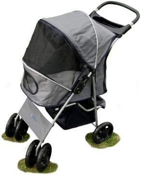 Splendid Pets Ltd Grey 4 Wheel Easy Fold Dog Stroller/Foldable Pet Buggy/Pushchair for Dogs & Cats