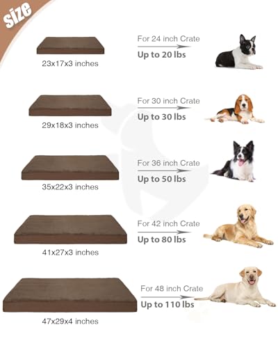 Image of KSIIA Orthopedic Dog Bed for Large Dogs with Waterproof Lining, Brown,41x27 | Deluxe Soft Plush Dog Crate Bed, Washable Pet Mat with Removable Cover & Egg Crate Foam for Large Dogs Sleeping & Relaxing