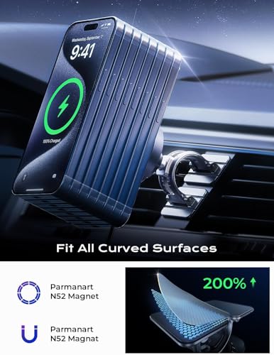 Image of LISEN 15W MagSafe Car Mount Charger,[Carbon Fiber] Magnetic Wireless Car Charger, Dashboard & Air Vent Car Phone Mounts, Magnetic Phone Holder for Car Mount for iPhone 17 /16 /15 /14 /13 /12, Samsung Pixel | Carbon Fiber 15W Magsafe Car Mount Charger, 2 in 1 Dashborad & Vent Wireless Car Charger, Car Accessories for Men