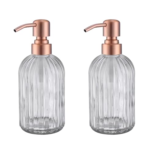Image of Copper Glass Bathroom Soap Dispenser with Metal Pump,Vintage Dish Soap Dispenser for Kitchen, Used for Lotionor Home,Bathroom,Countertop, Hotel,2 Packs