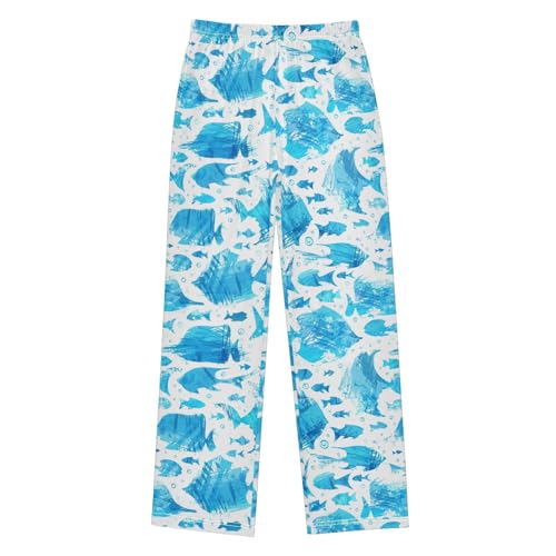 ZZXXB Watercolor Fish Boys Long Pants Soft Trousers Elastic Waist Kids Lounge Bottoms with Pockets S-XL