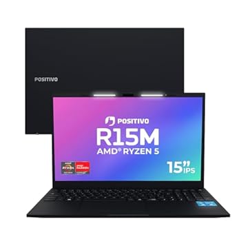 Notebook Positivo Vision R15M AMD Ryzen 5-5625U Linux 8GB RAM 256GB SSD Wi-Fi 6 Tela 15.6” Full HD IPS Antirreflexo - Minitela - Permite upgrade de memória RAM e SSD - Preto