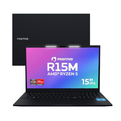 Notebook Positivo Vision R15M AMD Ryzen 5-5625U Linux 8GB RAM 256GB SSD Wi-Fi 6 Tela 15.6” Full HD IPS Antirreflexo - Minitela - Permite upgrade de memória RAM e SSD - Preto