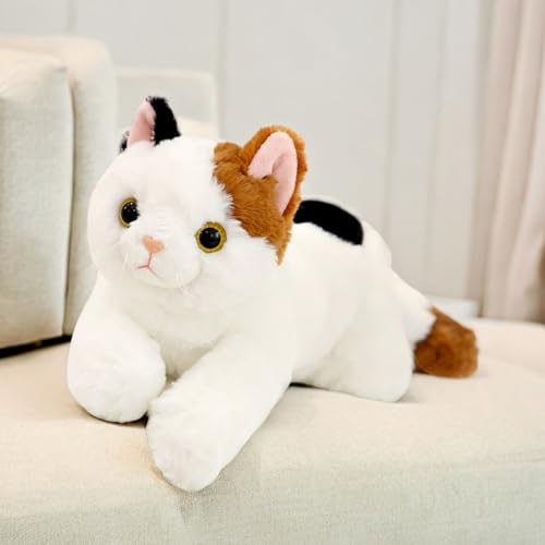 Image of PEACH CAT Calico Cat Plush Cute Kitten Stuffed Animal Soft Plushies Toy Pillow Gifts for Kids Black and Yellow 17.7 inch