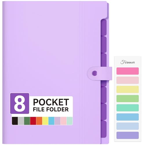 Forvencer Expanding File Folder with 8 Pocket, Letter Size Accordion File Organizer, Portable Folders for Documents, Cute Paper Organizer, Filling Products for School Office Supplies, A4 Size, Purple