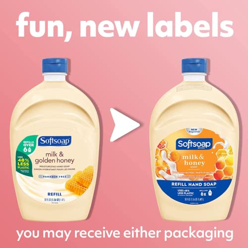 2Pk Softsoap®' Moisturizing Liquid Hand Soap Refill, Milk & Golden Honey Scent 50 Fl Oz Each + (1) 7.5 Fl Oz Softsoap®' Milk & Golden Scent Dispenser Bottle + (1) Easy Fill Collapsible Silicone Funnel #TOP4