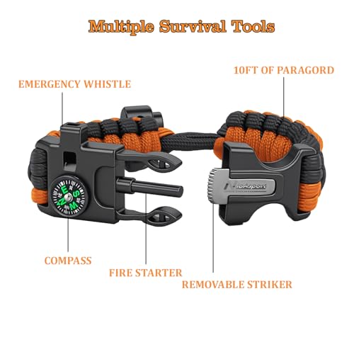 Paracord Survival Bracelet (3 Pack) - Adjustable with Fire Starter, Whistle, Compass - Survival Gear for Hiking, Camping, Fishing, Gifts for Men Dad Husband - Image 3