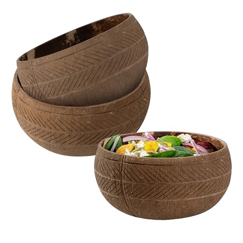 Restaurantware - Coco Casa 21.2 Ounce Coconut Bowl, 1 Reusable Handcrafted Bowl - Carved Feather Design, For Warm And Cold Foods, Coconut Smoothie Bowl, For Smoothies And Salads, Washable By Hand