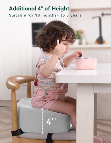 Image of Babelio Ergo-Designed Booster Seat for Kitchen Chair, Promote Proper Upright Posture, Toddler Booster Seat for Dining Table, Removable & Washable Cover, Suitable for 18 Months to 5 Years, Grey