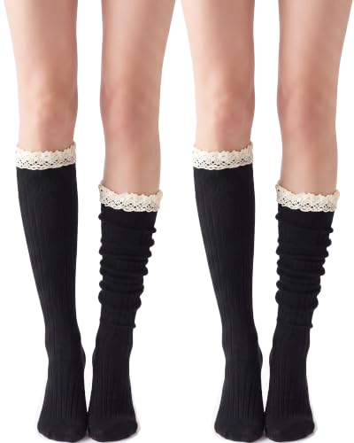 Image of Syhood Cotton Women thigh high socks with Lace Trim over the knee High Socks Boutique Lace Tall Boot Stockings for Women