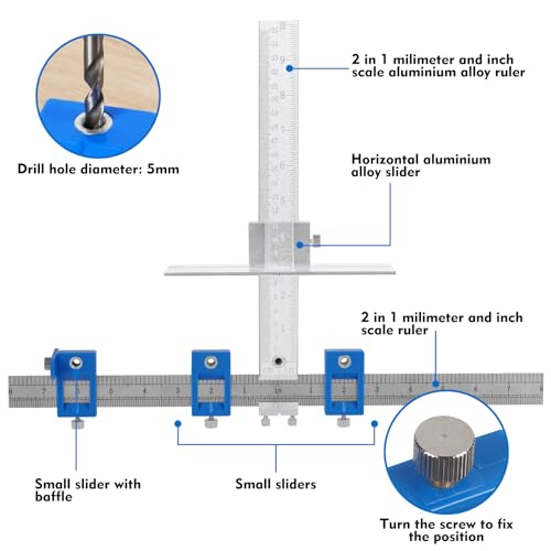 Image of Metal Cabinet Hardware Jig, Punch Locator Drill Guide,Wood Drilling Dowelling Guide for Installation of Handles Knobs on Doors and Drawer, Cabinet Template Tool for Handles and Pulls