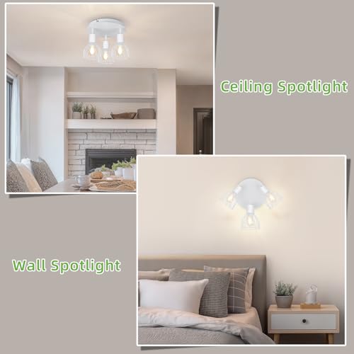 Kimjo Faretti Soffitto Orientabili - Lampada Faretti Led Soffitto Bianco - Faretto Da Soffitto 3 Luci E14 - Faretti Cucina Plafoniera Moderne Senza Lampadina - 4