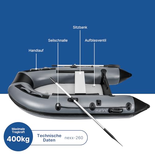Professionelles Sportboot, Schlauchboot, Anglerboot NEXX 260cm mit Luftboden - mit 1 Sitzbank inkl. 2 Paddeln, hellgrau – Bild 2