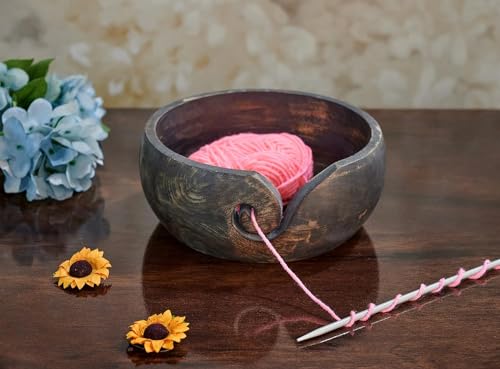 Eximious India CAT7X4 Gift For Crochet Lovers Wooden Yarn Bowl Knitting Bowl Large Crochet Yarn Holder Handmade Crocheting Accessories And Supplies Organizer 7 X 3 thumb #1