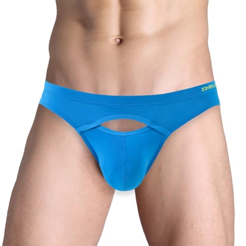 SUMABA Men's Sexy Briefs Cut out Pouch Briefs Horizontal Fly Bikini Underwear Blue Low Rise Comfort Male Panties for Man Large Soft Underpants
