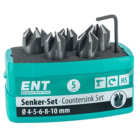 ENT 26516 5-tlg Aufsteckversenker-Set HSS, Durchmesser (d) 4, 5, 6, 8 und 10 mm, e 90°, Rechts Cover