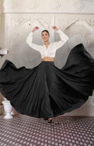 Image of JYESHTA Women's American Crepe Flared A Line Stitched Long Skirt with 12 Mtr Flare 40 in Height | Skirts for Women Long Length | Long Skirts for Girls