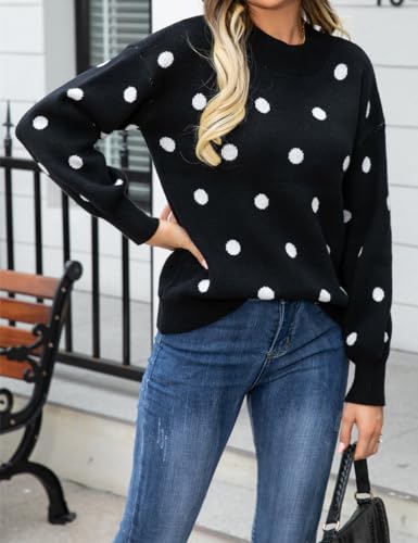 IDEALSANXUN Polka Dot Pullover Sweaters for Women Fall Winter Oversized Bell Sleeve Crewneck Chunky Knit Sweater Top4