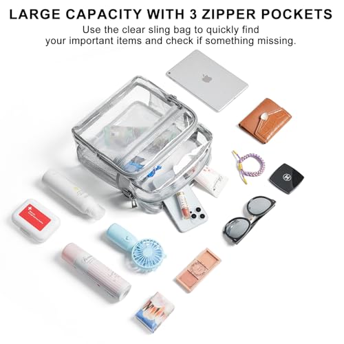 Image of LATMAP Clear Bag for Stadium Events 12x6x12 Clear Purse with 3-Zipper Pockets Crossbody Handbag Tote for Concerts Sports
