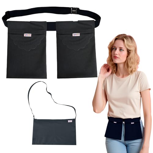 Yesito Mastectomy Drain Pouch with Waist Belt | Post-Surgery Recovery Drain Holder with Shower Bag Breathable Mesh for Comfort & Security (Black)