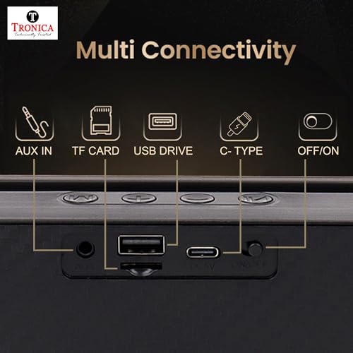 Image of TRONICA PowerBar 20W Bluetooth Soundbar (v5.3) | 2.0 Channel with 54mm Drivers, 2000mAh Battery, FM, TWS, AUX & USB | Pristine Sound (Platinum Black)