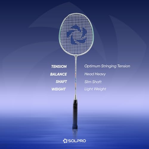 Image of SOLPRO Vanguard 8 Aluminium Badminton Racket for Beginners & Intermediate, Adult & Kids Shuttle Bat with Full Cover Bag, Lightweight Racket with Durable Frame for Practice & Match