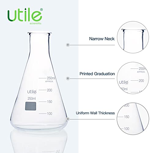 Utile Erlenmeyer Fasks, 6Pcs Of 250Ml Conical Flask, Narrow Mouth, Borosilicate 3.3 Glass Flasks With Printed Graduation, 4016.0250.6 #TOP2
