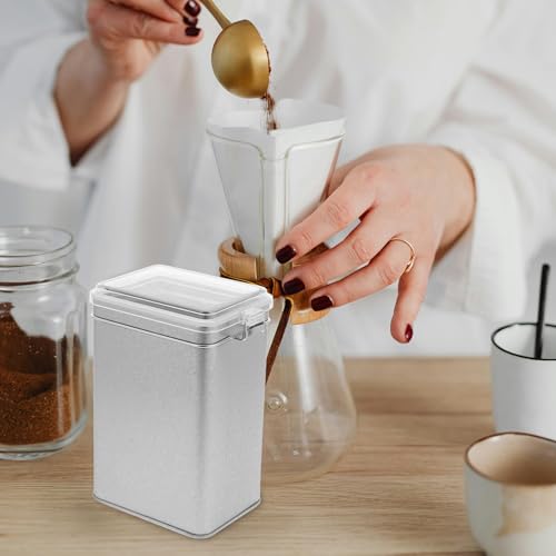 Envase hermético para café de hojalata con tapa plateado miniatura 6