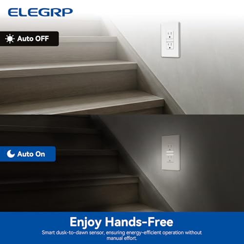 Image of ELEGRP Decorative Outlet Night Light, Electrical Wall Outlets with Built in Led Guidelight 6000K, Tamper Resistant Receptacle, 15 Amp 125 Volt, Matte White, 6 Pack