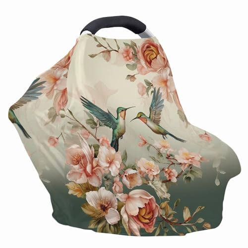 Image of Fashion Hummingbird Floral Print Stylish Infant Babies Nursing Cover Stretchy Car Seat Canopy for Shopping Cart /High Chair /Stroller Covers
