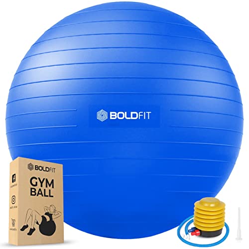 Image of Boldfit Gym Ball for Exercise with Foot Pump for Workout Yoga for Women and Men Swiss Ball for Balance Stability Training, Fitness 65Cm -Blue