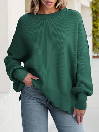 Image of ANRABESS Women Oversized Sweaters Batwing Long Sleeve 2026 Fall Outfits Crewneck Casual Knit Side Slit Fashion Pullover Top