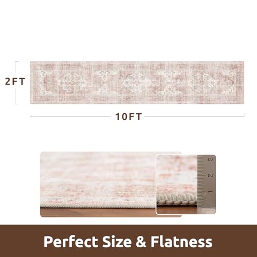 AMOAMI-2X10 Runner Rug-Washable Runners for Hallways-Soft Non Slip Bedside Rugs for Bedroom-Vintage Long Rug for Hallways Entryway Laundry Room Stair Kitchen Bathroom Pink