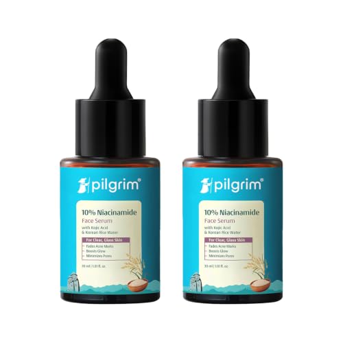 Image of Pilgrim 10% Niacinamide Face Serum for Acne Marks with Korean Rice Water - 30 ml | Fades Dark Spots, Controls Oil, Minimizes Pores, Strengthens Skin Barrier | Quick Absorbing | For All Skin Type