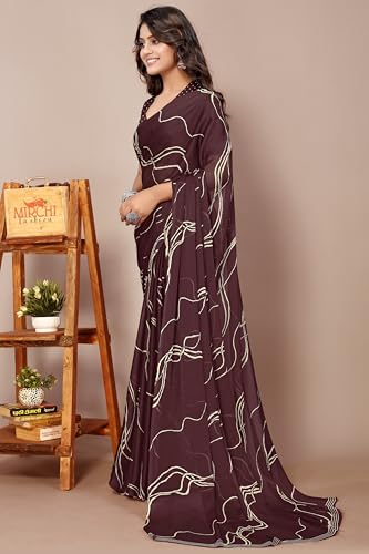 Image of MIRCHI FASHION Saree for Woman Chiffon Georgette Geometric Printed | Lightweight Farewell and Women's Office Sari with Blouse Piece