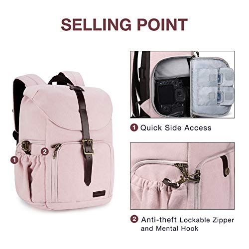 BAGSMART-Camera-Backpack-Anti-Theft-DSLR-SLR-Camera-Bag-Water-Resistant-Canvas-Backpack-Fit-up-to-15-Laptop-with-Rain-Cover-Tripod-Holder-for-Women-and-Men-Pink