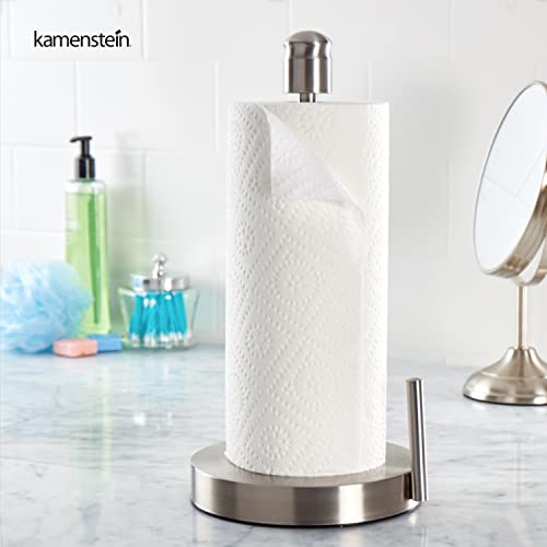 Image of Kamenstein Paper Towel Holder Countertop with Patented Perfect Tear Technology - Brushed Stainless Steel, Weighted Base, One-Hand Operation, No Unraveling