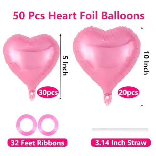 Image of 50 Pcs Pink Heart Balloons,5 Inch and 10 Inch Heart Foil Balloons Love Balloon Valentine Balloon for Birthday Party Wedding Engagement Party Baby Shower Valentine Day Decorations