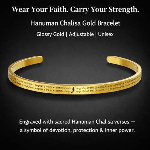 Image of ETCHCRAFTEMPORIUM Hanuman Chalisa Classic Bracelet | Classic Oval Cuff Bracelet for Men & Women | Adjustable In Size | Glossy Gold Finish | Hanuman Kada