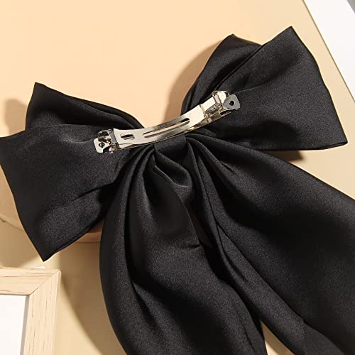 Women Big Bow Barrettes Girl's Satin Hairclips Long Ribbon Hair Pins Accessories For Party, Hair Bows For Women, Black Bow For Girls Hair, Hair Bow With Long Tail, Bow Hair Clips For Women,Hair Accessories For Girls #TOP3