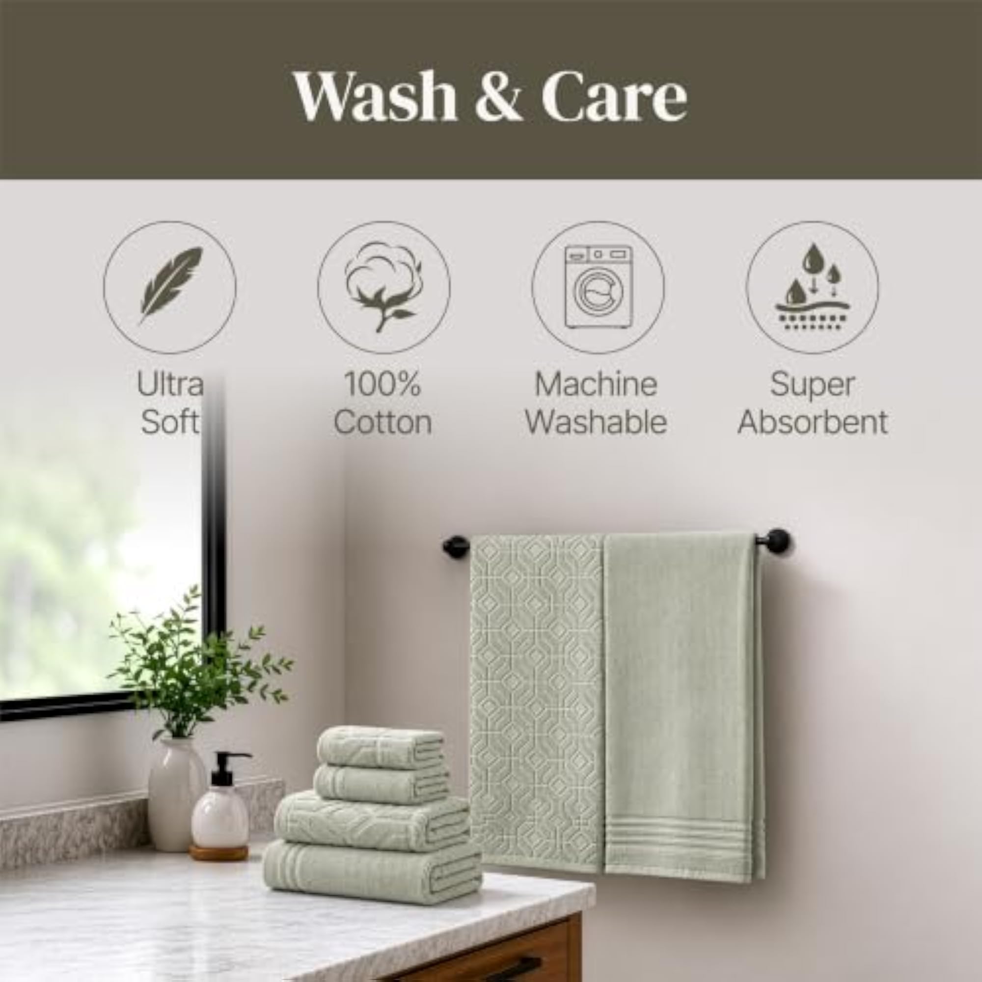 6-Piece Yarn Dyed Diamond Gate Towel Set, Seafoam