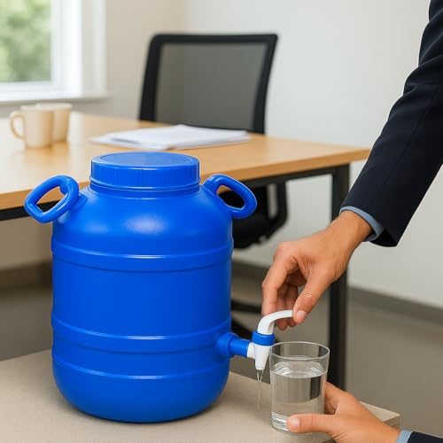 Image of Water Dispenser, 26 Litre, Plastic Container with Tap, Lid and Handles for Home, Kitchen, Office (30L-Blue)