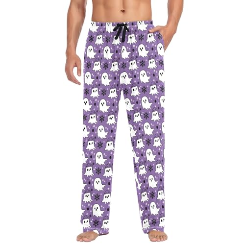 Mens Cotton Pajama Pants Sleep Lounge Pj Bottoms Sleepwear with Pockets Drawstring S Cute Ghost