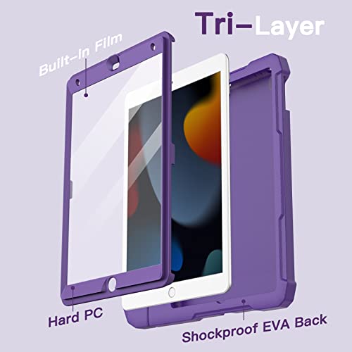 Image of JETech Kids Cover Case for iPad 10.2-Inch (9th /8th /7th Generation, 2021 /2020 /2019) with Built-in Screen Protector, Shockproof Full-Body Handle Stand Tablet Protective Cover (Purple)