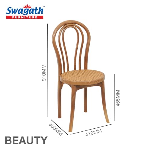 Image of Furniture 4 Seater MAX Plastic Cross Leg Dining Table with 4 Beauty Cushioned Chairs - Sandalwood Finish, DIY (Do-It-Yourself) - Ideal for Home, Garden & Cafeteria