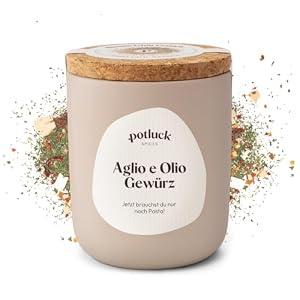 Potluck | Aglio e Olio Gewürz | Gewürzmischung im Keramiktopf | 60g | Vegan, glutenfrei und mit natürlichen Inhaltsstoffen